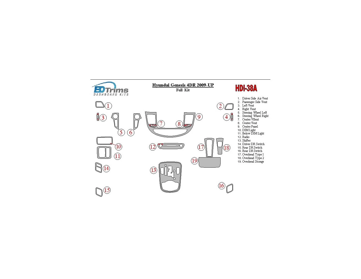 Hyundai Genesis 4DR 2009-UP Interior BD Dash Trim Kit