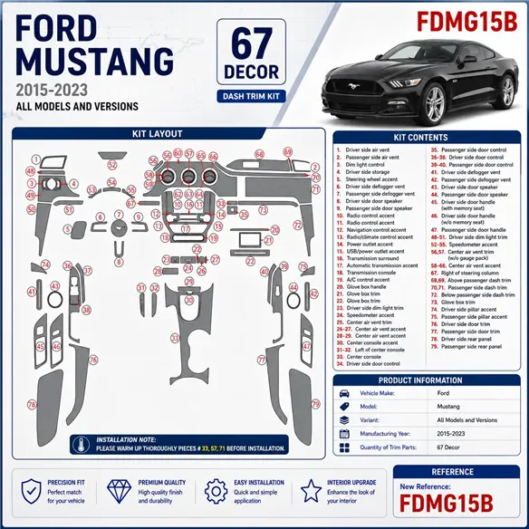 Ford Mustang 2015-2023 kit de molduras interiores para salpicadero 67 piezas