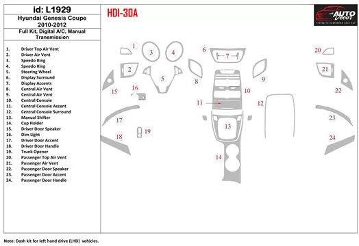 HYUNDAI Hyundai Genesis Coupe 2010-2012 Full Set, Manual Gearbox , Automatic AC Interior BD Dash Trim Kit €59.99