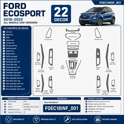 Ford EcoSport 2018-2022 kit rivestimento cruscotto e interni 3D 22 pezzi