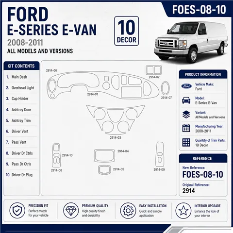Ford E-Series E-Van 2008-2011 Interior Dashboard Trim Kit Dash Trim Dekor 10 Parts