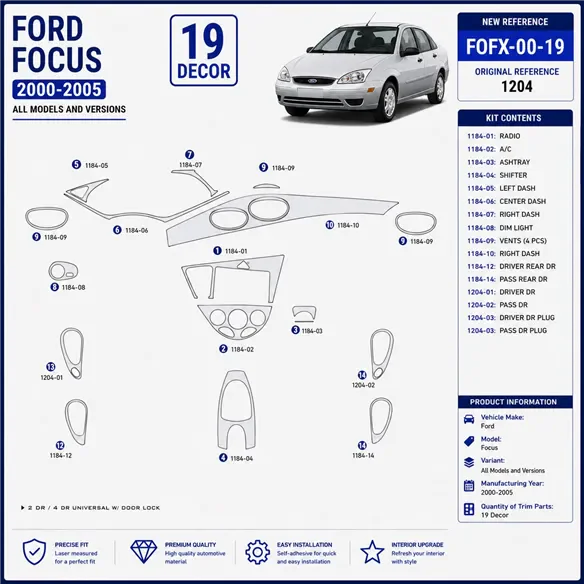 Ford Focus 2000-2005 3D Cockpit Dekor Interieurleisten Set 19-teilig