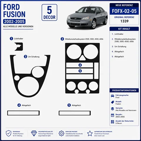 Ford Fusion 2002-2005 3D kit décoration intérieure tableau de bord 5 pièces