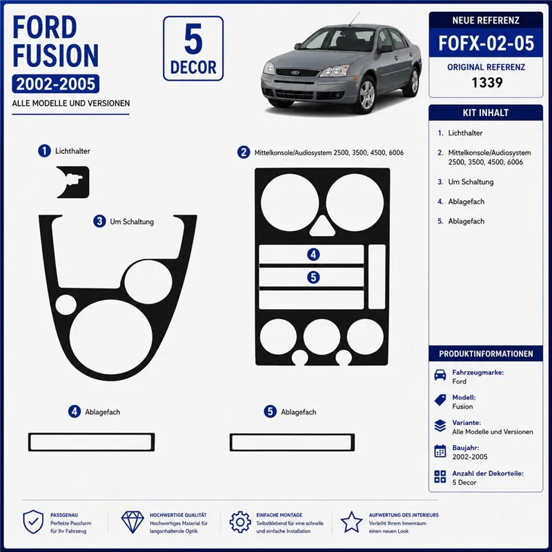Ford Fusion 2002-2005 3D Cockpit Dekor Interieurleisten Set 5-teilig