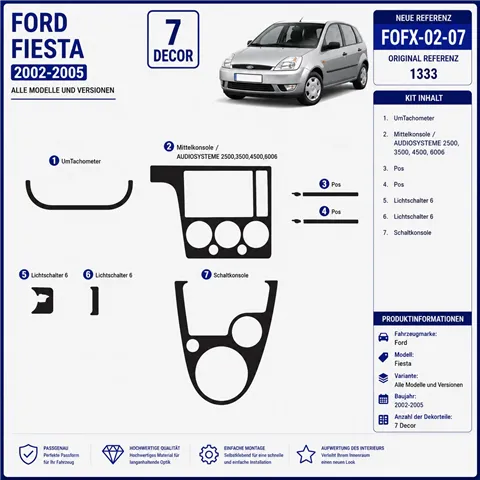 Ford Fiesta 2002-2005 3D Cockpit Dekor Interieurleisten Set 7-teilig 2