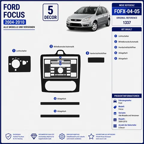 Ford Focus 2004-2010 kit 3D de molduras interiores para salpicadero 5 piezas