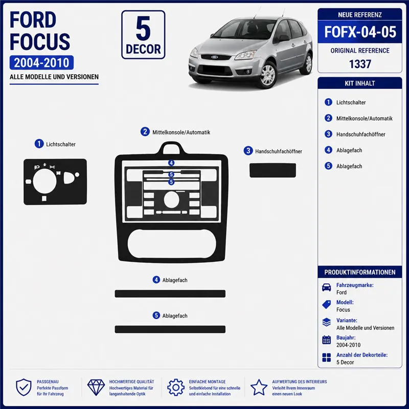Ford Focus 2004-2010 kit rivestimento cruscotto e interni 3D 5 pezzi