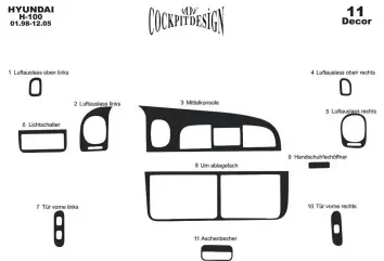 Hyundai H 100 01.98-07.04 3M 3D Interior Dashboard Trim Kit Dash Trim Dekor 11-Parts