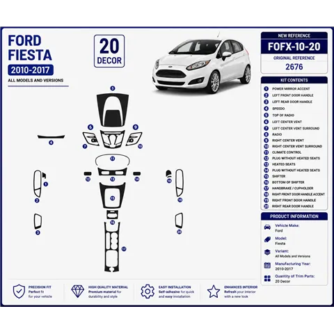 Ford Fiesta 2010-2017 3D Cockpit Dekor Interieurleisten Set 20-teilig