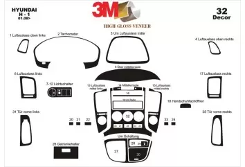 Hyundai H1 Full Set 03.2008 3M 3D Interior Dashboard Trim Kit Dash Trim Dekor 32-Parts