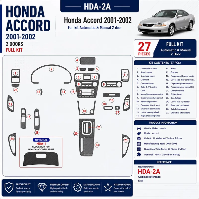 Honda Accord 2001-2002 3D Cockpit Dekor Interieurleisten Set 27-teilig