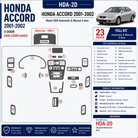 Honda Accord 2001-2002 4 Doors, OEM Compliance, 23 delen set interieur dashboard decoratieset dashboard decor