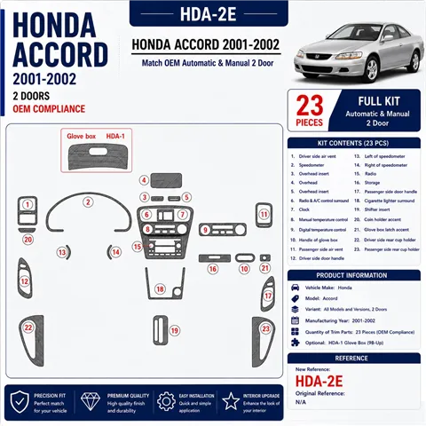 Honda Accord 2001-2002 2 Doors, OEM Compliance, 23 delen set interieur dashboard decoratieset dashboard decor
