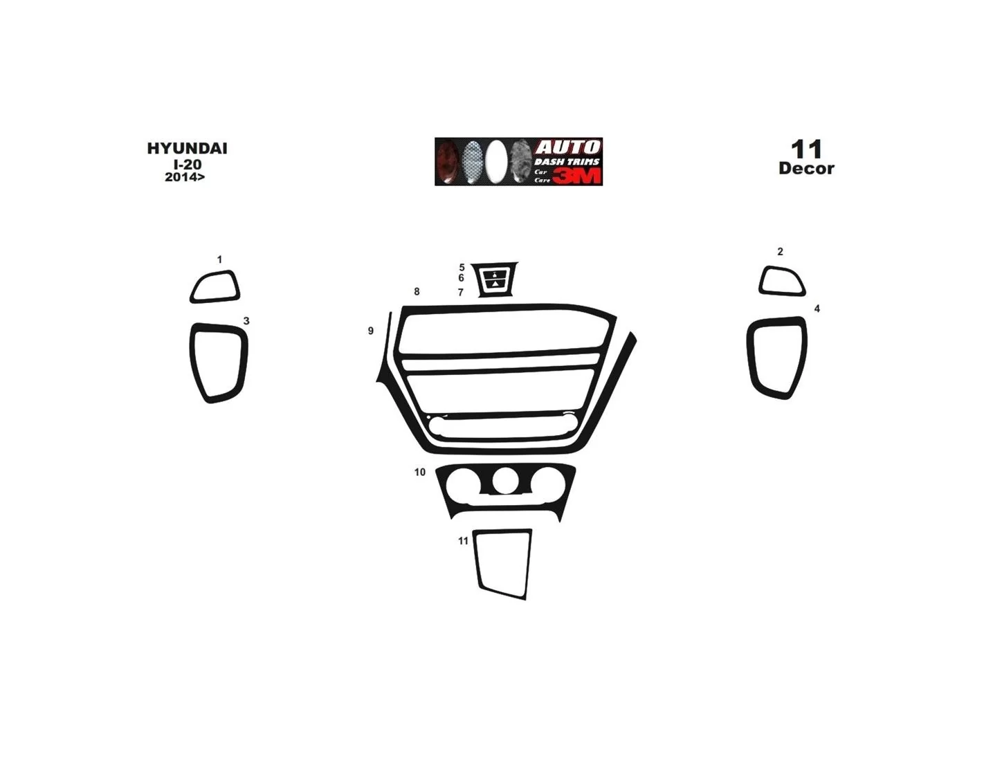 Hyundai I 20 06.2014 3M 3D Interior Dashboard Trim Kit Dash Trim Dekor 11-Parts