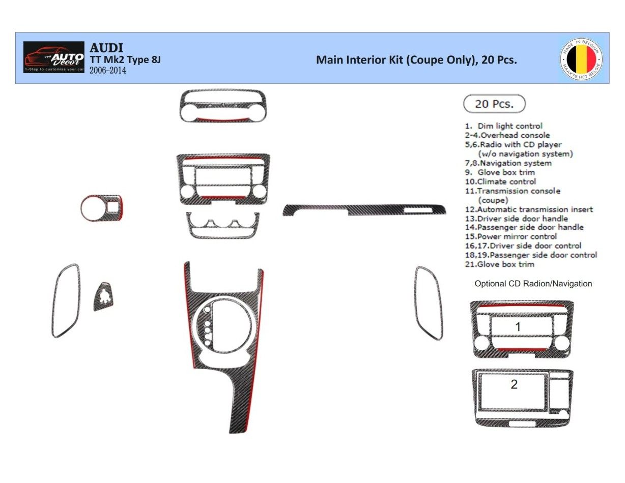 Audi TT 2008-2014-Coupe 3D Decor de carlinga su interior del coche 20-Partes