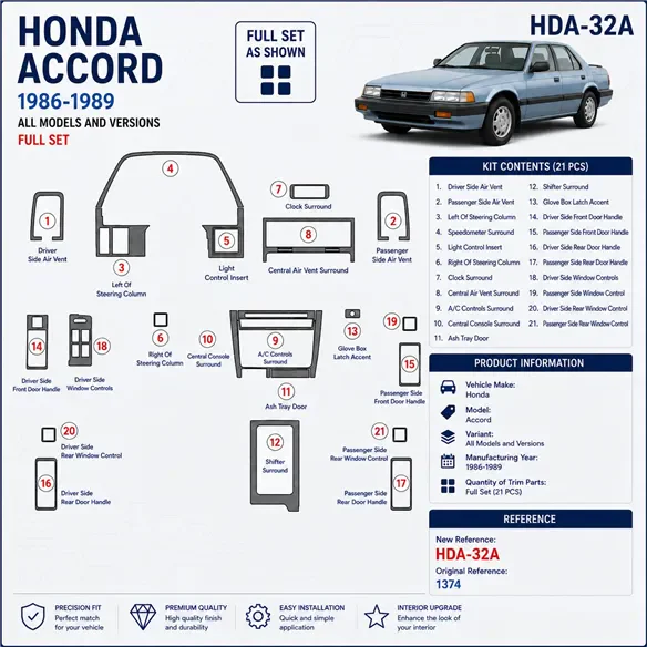 Honda Accord 1986-1989 kit complet kit décoration intérieure tableau de bord