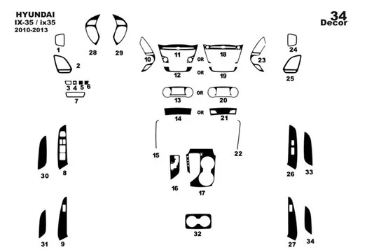 Hyundai ix35 2010-2013 3M 3D Interior Dashboard Trim Kit Dash Trim Dekor 34-Parts