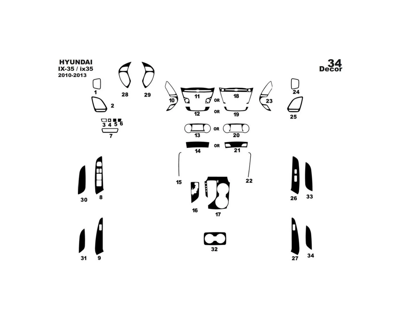 Hyundai ix35 2010-2013 3M 3D Interior Dashboard Trim Kit Dash Trim Dekor 34-Parts
