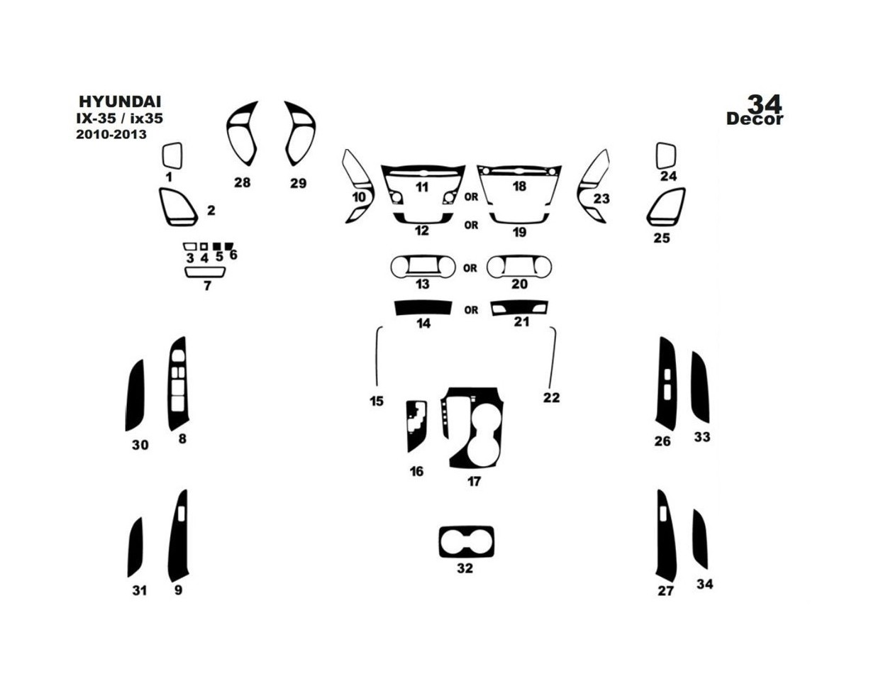 Hyundai ix35 2010-2013 Kit Rivestimento Cruscotto all'interno del veicolo Cruscotti personalizzati 34-Decori