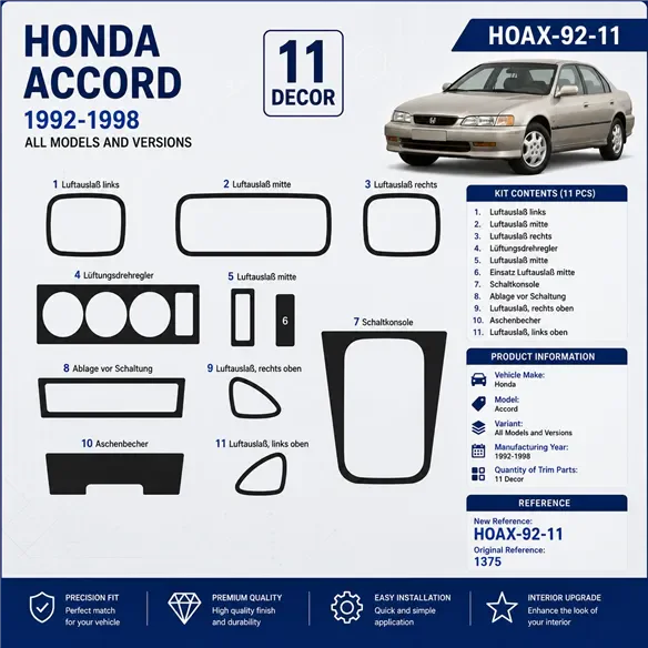 Honda Accord 1992-1998 3D kit décoration intérieure tableau de bord 11 pièces