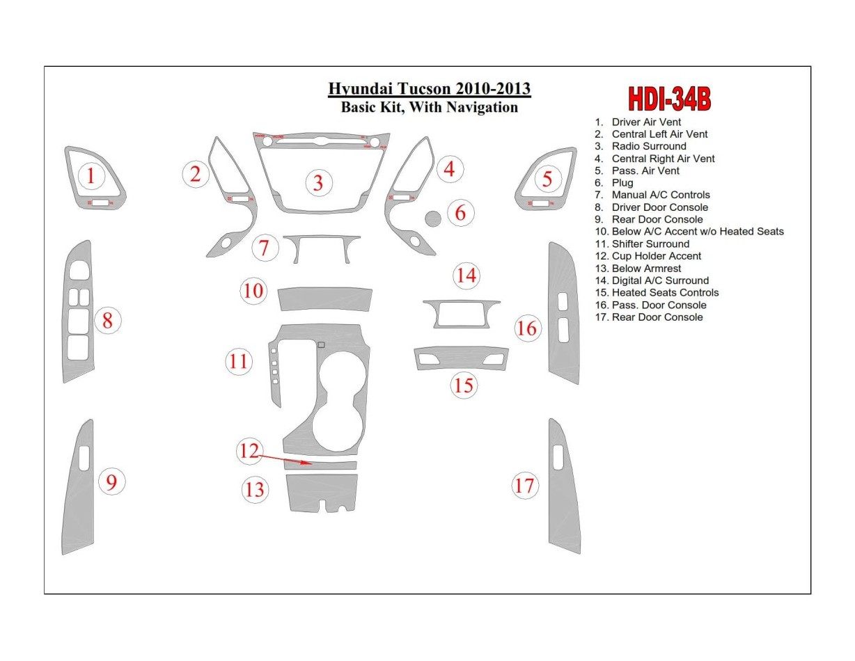 Hyundai ix35 2010-UP Basic Set, With NAVI Interior BD Dash Trim Kit
