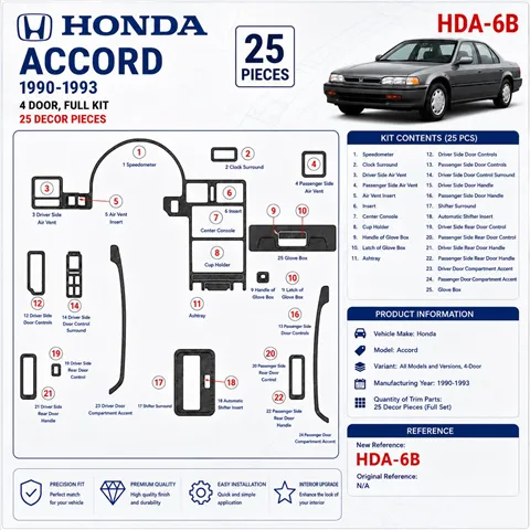 Honda Accord 1990-1993 4 Doors, Full Set, 25 delen set interieur dashboard decoratieset dashboard decor