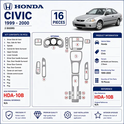 Honda Civic 1999-2000 3D Cockpit Dekor Interieurleisten Set 16-teilig
