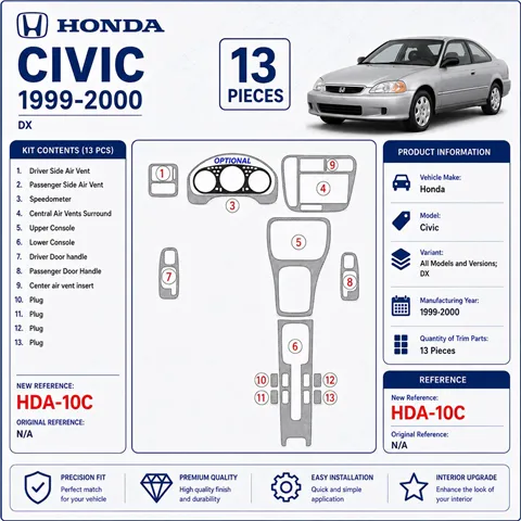 Honda Civic 1999-2000 DX kit rivestimento cruscotto e interni 3D 13 pezzi