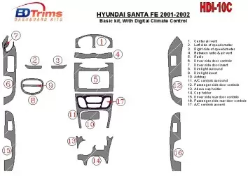 Hyundai Santa Fe 2001-2002 Basic Set, With Automatic Climate Control, 17 Parts set BD Interieur Dashboard Bekleding Volhouder