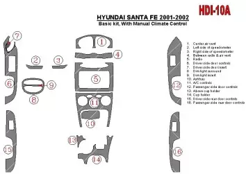 Hyundai Santa Fe 2001-2002 Basic Set, With Manual Gearbox, Climate Control, 16 Parts set Decor de carlinga su interior