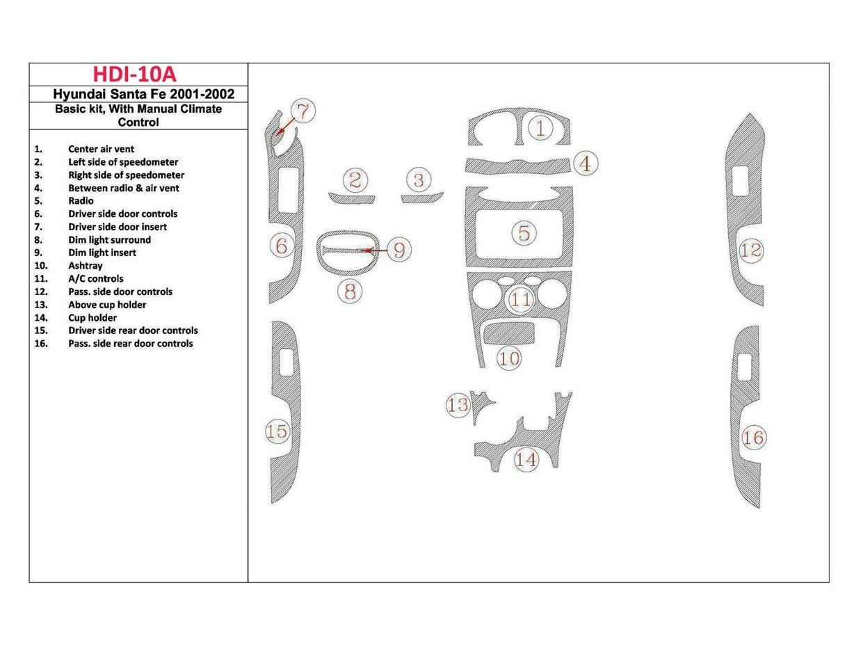 Hyundai Santa Fe 2001-2002 Paquet de base, Avec boîte manuellebox, Climate Control, 16 Parts set BD Kit la décoration du tableau