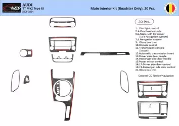 Audi TT 2008-2014-Roadster 3D Interior Dashboard Trim Kit Dash Trim Dekor 20-Parts