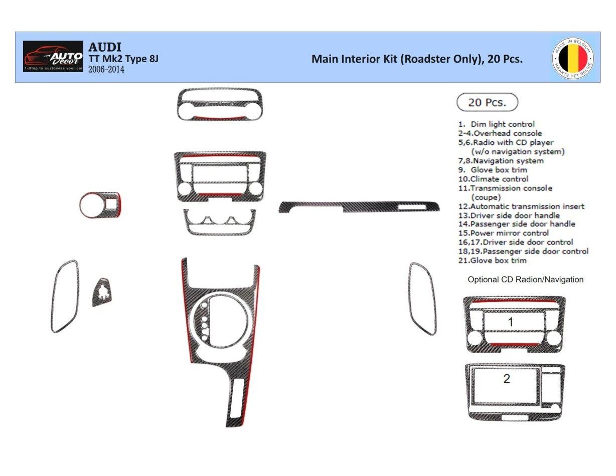 Audi TT 2008-2014-Roadster Kit Rivestimento Cruscotto all'interno del veicolo Cruscotti personalizzati 20-Decori