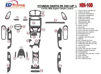 Hyundai Santa Fe 2001-2002 Ensemble Complet, Avec Automatic Climate Control, 30 Parts set BD Kit la décoration du tableau de bor