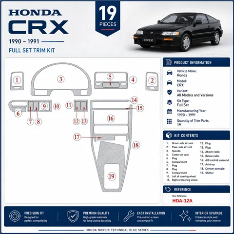 Honda CRX 1990-1991 3D Cockpit Dekor Interieurleisten Set 19-teilig
