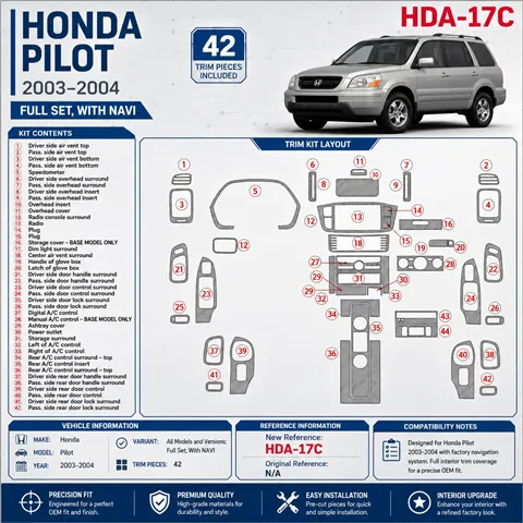 Honda Pilot 2003-2004 kit complet, avec navigation, 42 pièces kit décoration intérieure tableau de bord