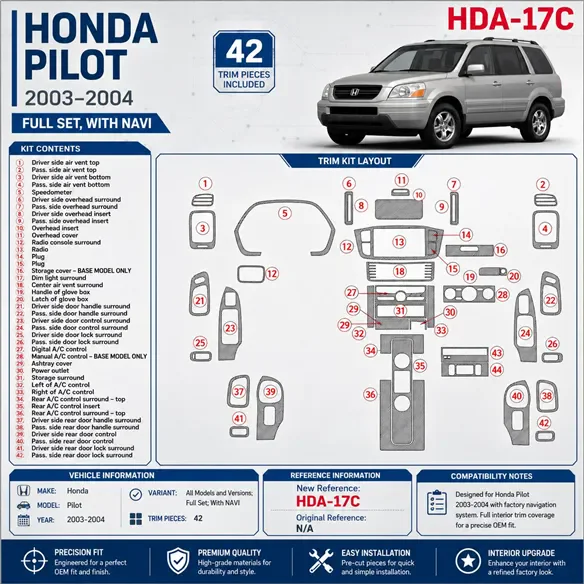 Honda Pilot 2003-2004 juego completo, con navegador, 42 piezas set kit de molduras interiores para salpicadero