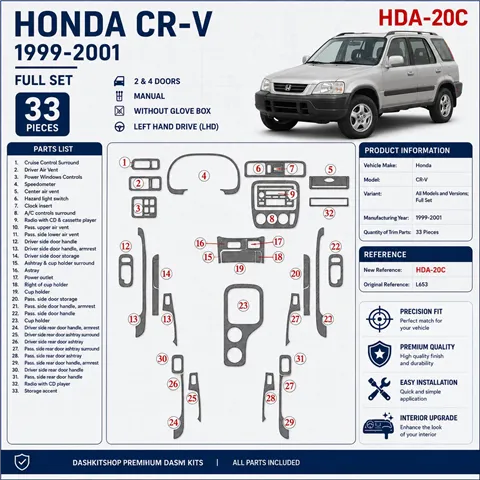 Honda CR-V 1999-2001 3D Cockpit Dekor Interieurleisten Set 33-teilig