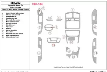 Hyundai Santa Fe 2002-2004 Basic Set, With Automatic Climate Control, 16 Parts set BD Interieur Dashboard Bekleding Volhouder