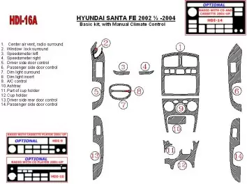 Hyundai Santa Fe 2002-2004 Basic Set, With Manual Gearbox Climate Control, 15 Parts set BD Interieur Dashboard Bekleding Volhoud