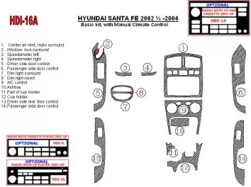 Hyundai Santa Fe 2002-2004 Basic Set, With Manual Gearbox Climate Control, 15 Parts set Interior BD Dash Trim Kit