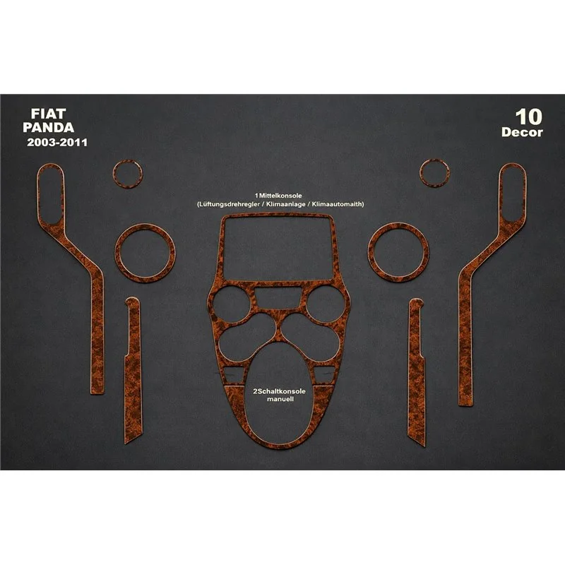Fiat Panda 2003-2011 3D dashboard trim kit, 10 parts