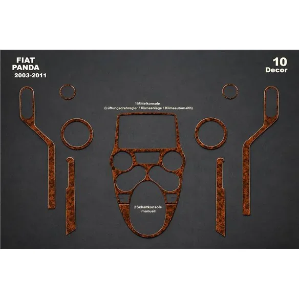 Fiat Panda 2003-2011 3D dashboard trim kit, 10 parts