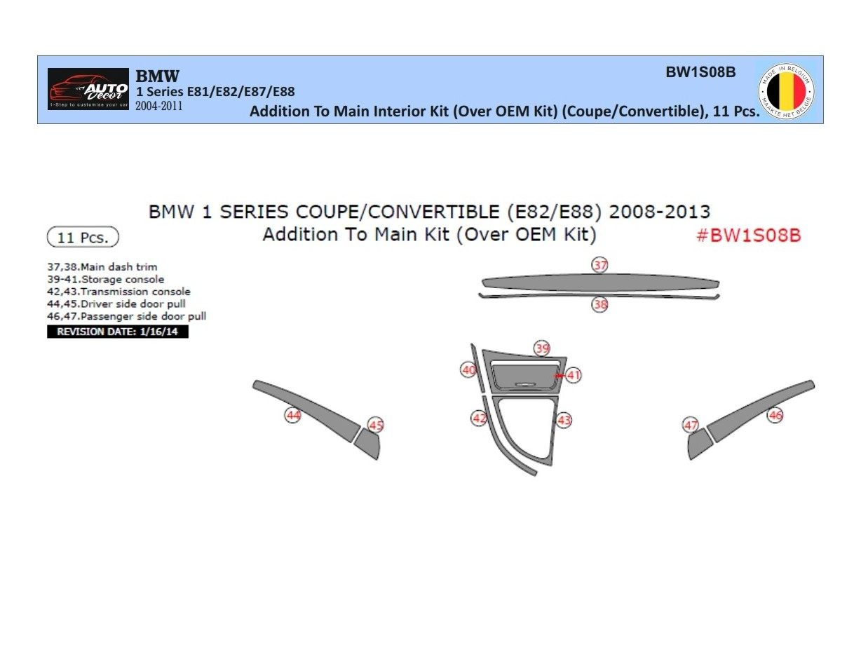 BMW 1er E81 E88 2004-2011 3D Innenraum Armaturenbrett Trim Kit Dash Trim Dekor 11-teilig