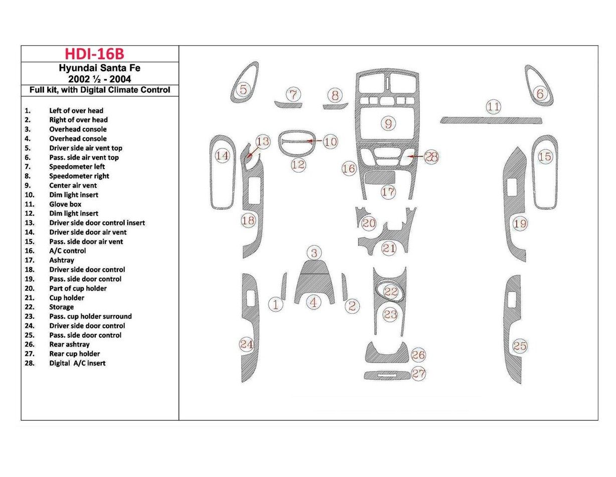 Hyundai Santa Fe 2002-2004 Full Set, With Manual Gearbox Climate Control, 28 Parts set Cruscotto BD Rivestimenti interni