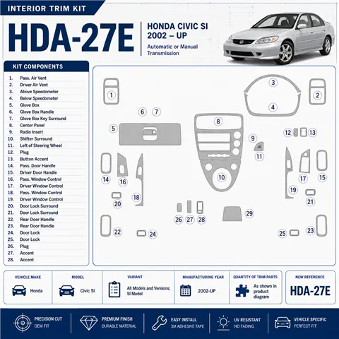 Honda Civic SI 2002-heute 3D Cockpit Dekor Interieurleisten Set As shown in product diagram-teilig