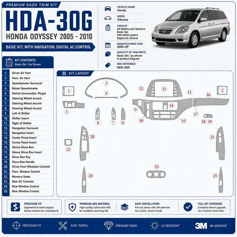 Honda Odyssey 2005-Actualidad juego básico, con navegador system, Automatic AC Control kit de molduras interiores para salpicade