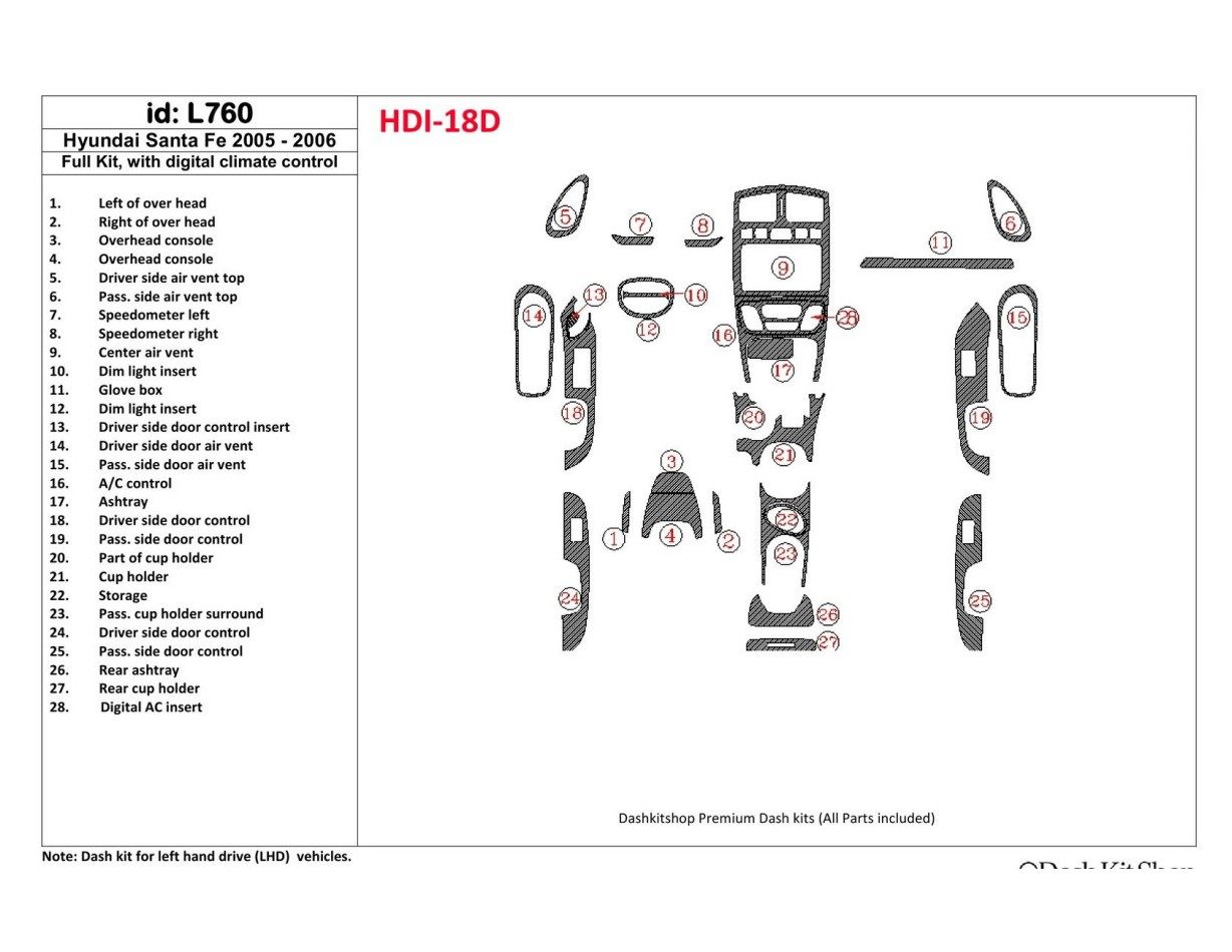 Hyundai Santa Fe 2005-2006 Voll Satz, with climate-control BD innenausstattung armaturendekor cockpit dekor - 1- Cockpit Dekor I
