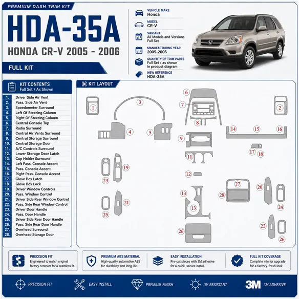 Honda CR-V 2005-2006 juego completo kit de molduras interiores para salpicadero