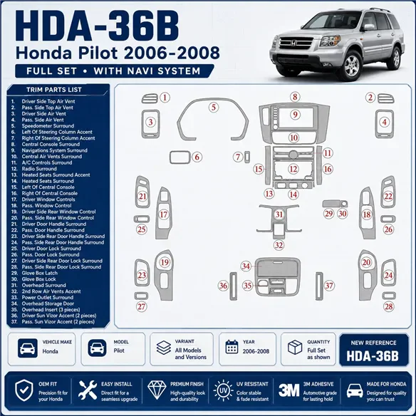 Honda Pilot 2006-2008 3D Cockpit Dekor Interieurleisten Set Full Set / as shown in product diagram-teilig